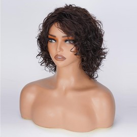 ZANPAL Dare Brown Bouncy Curls Wigs With Bangs Ginger 6inch 200% Density Human Hair Wig Bangs Wig Daily Used Easy To Wear Beginner Friendly Big Bouncy Fluff Curly Wigs