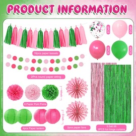 Pink and Green Party Decorations Witch and Princes Party for Girls Women Balloons Paper Pom Poms Foil Fringe Curtain Paper Tassel Garland Fans Lanterns Circle Dots Garland for Birthday Supplies
