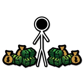 Single Stick Figure Male with Money - 7.0"x4.5" - Printed Vinyl Decal Sticker