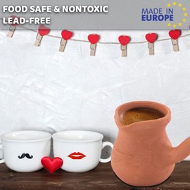 Handmade Clay Turkish Coffee Pot, Terracotta Coffee Maker, Earthen Cezve with Clay Handle, Jezve Ibrik Briki Suitable for the Stovetop (Large 4.3 in)