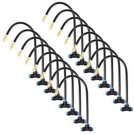 16 Pcs Brass Misting Nozzles Tee with 12 Inch Built in Hose for Patio Outdoor Cooling 360 Rotation Adjustable Water Mister Nozzles Thread Sprayer-0.043" orifice, Tee Compatible with 0.31”Misting Hose