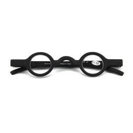 Inlefen Unisex Mini Round Frame Spring Hinge Reader Presbyopic Glasses, black