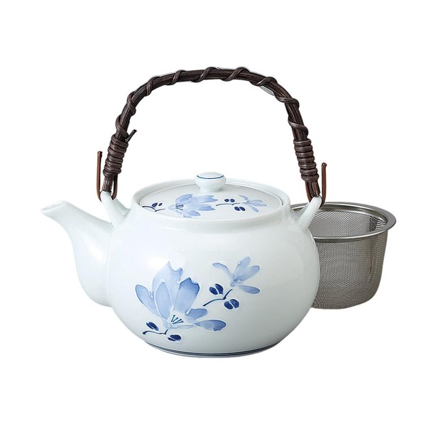 エールネット(Ale-net) 急須 ポット （ステンレス 茶こし付き） 12.5×10cm 625cc 有田焼 辻が花 カゴ網付