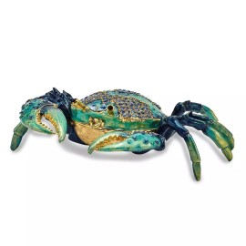 Jere Luxury Giftware, Bejeweled CHESAPEAKE Blue Crab Trinket Box with Matching P