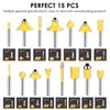 Router Bits Set 1/4 Inch Shank - BAIDETS 15 Pcs