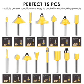 Router Bits Set 1/4 Inch Shank - BAIDETS 15 Pcs Tungsten Carbide Router Bits, Woodwork Tools