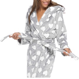 A2Z Womens Fleece Luxury Hooded Heart Embossed Dressing Gown - Robe 133 Grey 16-18
