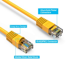 AEONS 10Gbps Snagless Cat 6 Ethernet Patch Cable 10 ft LAN UTP Cat6 RJ45 Internet Network Cable for Patch Panel Switch, Gold Plated UL Listed, Yellow (5-Pack)