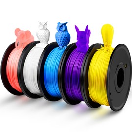 FAHKNS 3D Printer Filament Bundle Multicolor, 250g PLA Filament 1.75mm, Dimensional Accuracy +/- 0.02 mm,1.25kg Total, 0.25kg per Spool, 5 Pack, Vacuum Packed, white+yellow+blue+purple + pink