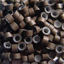 500 PCS 5mm Silicone Lined Micro Rings Links Beads Linkies For I Bonded Tip Stick Glue Hair Extensions Color Medium Brown
