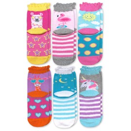 Jefferies Socks Girl's Unicorn Llama Giraffe Flamingo Novelty Pattern Crew Socks 6 Pack, Multi, 12-24 Months