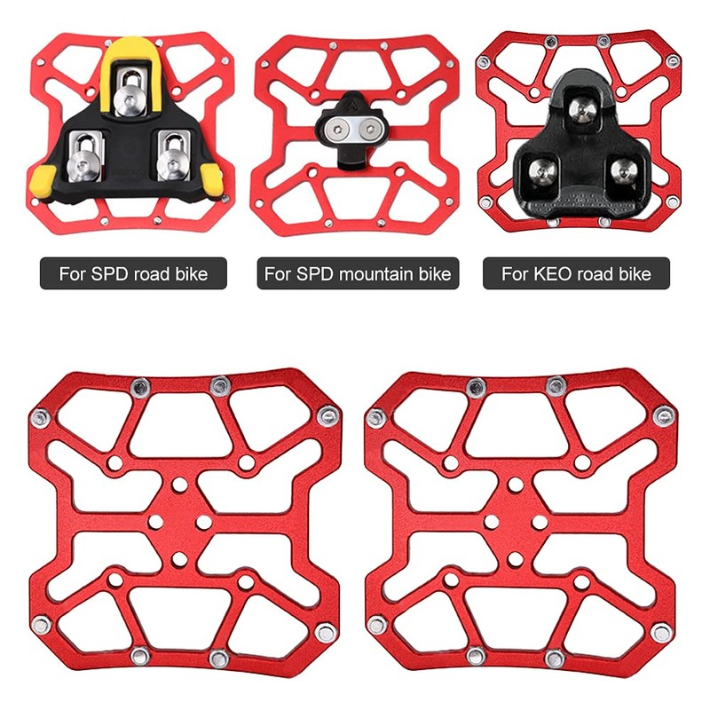 SPD Pedals Aluminum Alloy Clipless Platform Adapter Bicycle Pedals Flat