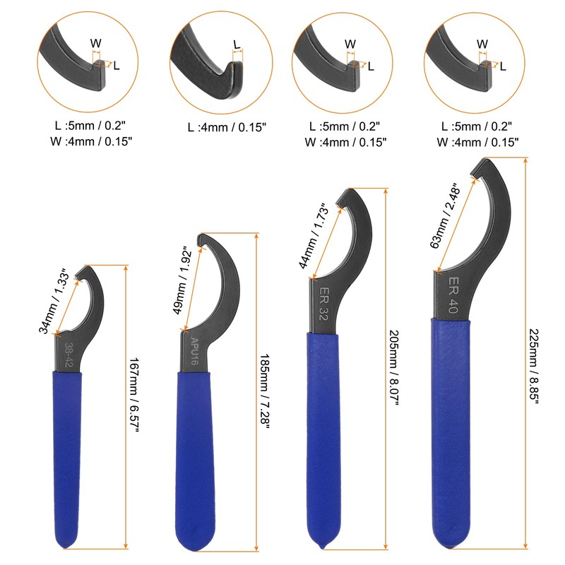 sourcing map C Hook Spanner Wrench ER32/ER40/APU16/38-42 Nut Shock Wrench