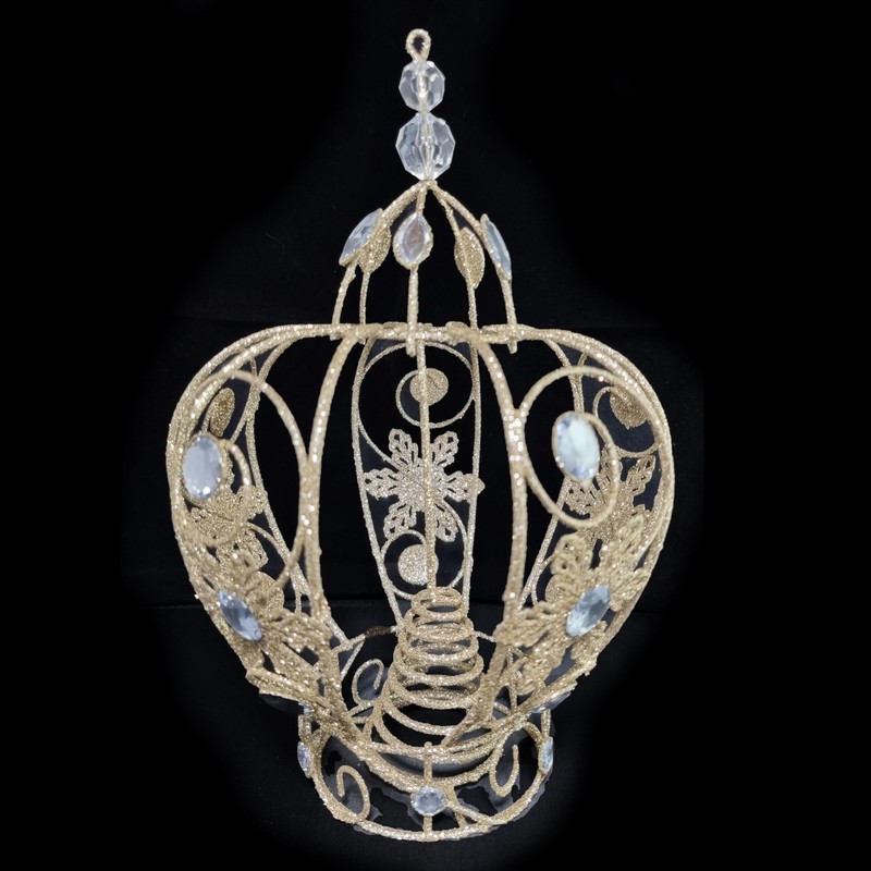 Crown Shaped Christmas Tree Topper, 30x20cm Champagne Gold Metal filigree,