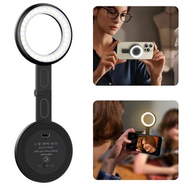 Magnetic Selfie Light - Magsafe Compatible LED Phone Light Included Sticky Ring, 6 Lighting Modes, Fill Light for Photos, TikTok, Zoom, Live Streaming, Vlogging, Video Conference (Black)