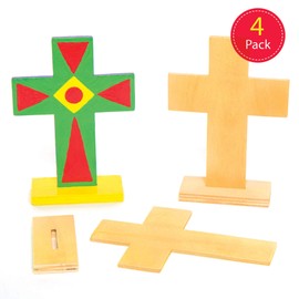 Baker Ross AC638 Wooden Cross Kit-Pack of 4, Stand Up Crafts for Kids to Design, Paint and Assemble for Easter or Christmas Art Activities, for Sunday Schools or Classrooms, Wood, Pack de 4