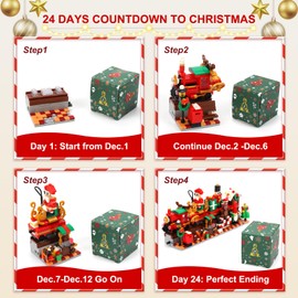 Advent Calendar 2024 Adult Teen Boys Girls Kids - 24 Boxes Building Blocks Countdown Street Mini Kit with Xmas Tree Train,880 Pieces Building Toys Christmas Gifts Advent Calendars for Kids Ages 8-12+