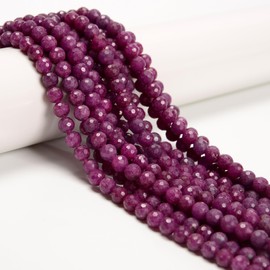 JM Design Natural Ruby Faceted Round Beads Size 4mm 15.5'' Strand for Jewelry Making