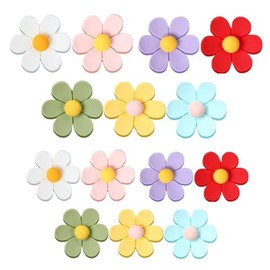 Auriselle Pack of 14 3D Solid Colour Flower Cute Fridge Magnets Set Colourful Strong Magnets Decoration for Whiteboard, Kitchen, Office, White, Pink, Red, Blue, Yellow, Green, Purple, Medium and Small