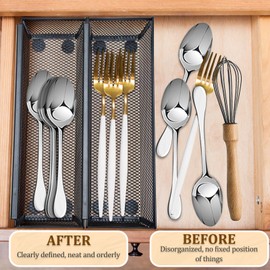 Fodofodo 2PCS Drawer Organizer,Drawer Organizer for Kitchen,Utensil Mesh Drawer Organizer with Interlocking Arm for Cosmetic,Flatware,Pen (9 * 3 * 2 Inches,Black)