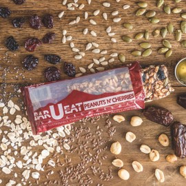 BAR-U-EAT Gluten-Free, Organic, Soft & Chewy Energy Bar. Real Food | Seed Oil Free | No Artificial Sugar | Compostable Packaging | Healthy Snacks (Peanuts N' Cherries 12 Pack)