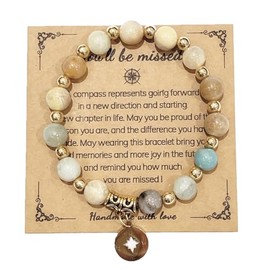 COLORFUL BLING Natural Stone Compass Bracelet You Will Be Missed Farewell Going Away Goodbye Gifts Friends Retirement Gifts for Coworker Manager Boss Teacher Employee-B Green