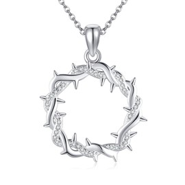 HUKKUN Crown Of Thorns Necklace 925 Sterling Silver Iced Out Crown of Thorns Pendant for Women Jesus Jewelry Gifts for Women