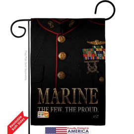 Angeleno Heritage GS137137-DB Dress Blue Marine Burlap Americana Military Veteran Decorative Gift Vertical 13" x 18.5" Double Sided Garden Flag Set Metal Pole Hardware Made in USA