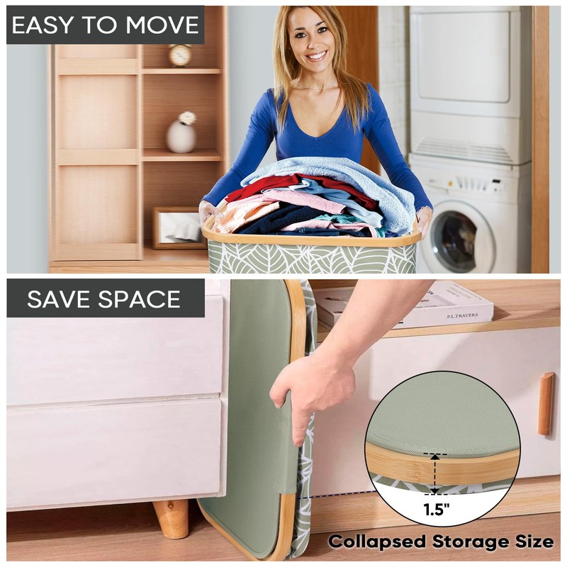 BALEINE Laundry Hamper with Lid, Tall Laundry Baskets with Bamboo