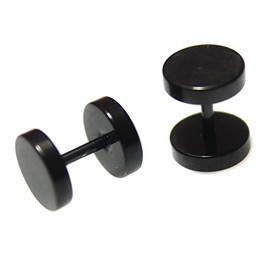 10mm Pair BLACK Faker Stretcher Cheater Stainless Steel Mens Womens Upper Ear Earrings Studs Plug