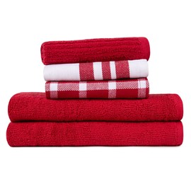 Pagnanno.–Hotel Quality Kitchen & Waffle Weave tea towels–Professional Grade Cotton 45x70cm|Super Absorbent Fast Drying Dish Towels, Kitchen and Bar Towels (Pack of 5 (60x60, 50x50, 30x30cm), Red)