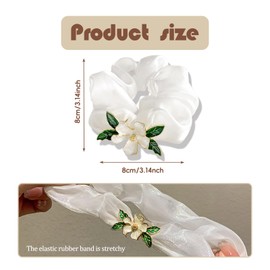 Flower Hair Scrunchies for Women Girls Silk Hair Ties Silk Scrunchies for Hair Floral Elastic Hair Scarf Scrunchie for Thin Hair Ponytail Holder Spring Hair Decorations 2Pcs (Black&White)