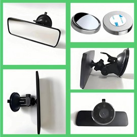 Rearview Mirror, 9.45x2.6 Inch with Suction Cup Car Mirror with Two Small Mirrors, Anti-Glare Reduces Blind Spots, 360 Degree Adjustable for Yachts, Cars, Trucks and more.