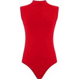 Hamishkane Ladies Polo High Neck Bodysuit Womens Plain Sleeveless Leotard Stretchy Party T-Shirt Top Red