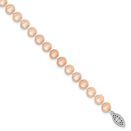 Chain Necklace White Sterling Silver Pearl Freshwater Pink 20 in
