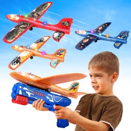 3 Pack Airplane Launcher Toy,2 Flight Mode Catapult Plane Boy Toys with 3 DIY Stickers,Outdoor Sport Flying Toys for Kids Gifts for 4 5 6 7 8 9 10 12 Year Old Boys Girls