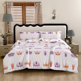 SDIII White Princess Comforter Set Twin with 2 Pillowcases Soft Microfiber Lightweight Princess Twin Bedding Set Cute Crown Patterned for Girls