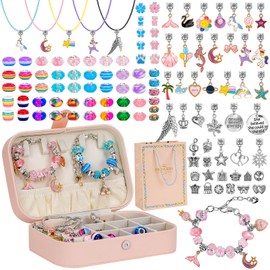 Hysagtek 120 Pcs Girls Bracelet Making Kit Jewellery Making Kit Girl Bead Bracelet Making DIY Charm Bracelets for Kids Beads Necklace kit Jewelry Making Charm Pendants Craft with Box