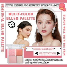 3Pcs 4 Colors Blush Palette for Cheeks with Make Up Brush,Face Matte Contour Blush Makeup Palette,Buildable Shimmer Facial Cheek Blusher Shades,Blendable Cosmetic Makeup Blush with Blush