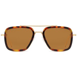 SOJOS Retro Square Polarized Sunglasses for Men Women Goggle Classic Alloy Frame HERO SJ1126 with Gold Frame/Tortoise Rim/Brown Lens