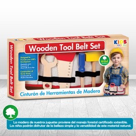 Kids House Cinturón de Herramientas de Madera para Niños, Juego de Herramientas con Martillo, Destornillador, Sierra Fría, Llave y Tornillos, Ideal para Niños de 3 a 8 Años