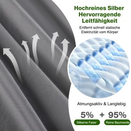 OneAmg Grounding Bed Sheet, 198 x 203 x 38 cm, Grounding Mat with EU Grounding Cable, 10% Silver Fibre and 90% Organic Cotton, Grounding Bed Sheet for Improved Sleep (King Grey)