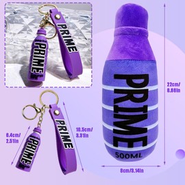 REYOK 2 Pcs Purple Prime Drink Bottle Plush Toy and Drinking Bottle Keyring, Mini Bottle Key Ring, Drinks Bottle Keyring, Car Keyring Trinket