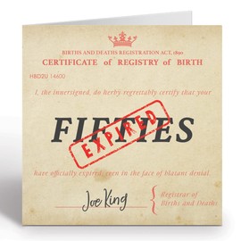 GIGGLE GREETINGS 60 Year Old Birthday Card “50s Over and Expired” Birth Certificate Style Funny 60th Birthday Card For Men or Women With Red Envelope - Eco Friendly Card