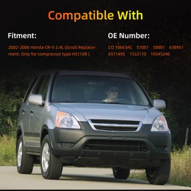 LORPHEIR AC Compressor 2002-2006 Compatible for Honda CR-V 2.4L Replace CO 10663AC 38810PNB006