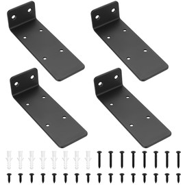 4 Pcs Floating Shelf Brackets, Scaffold Board Shelf Brackets & Supports, 5.45 Inch Heavy Duty Metal Black Shelf L Wall Brackets for Shelves Brackets, Wall Mounted Shelving Brackets for Hanging