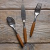 Avocrafts Flatware Silverware Cutlery Set, Stainless Steel, Teak Wood Dining