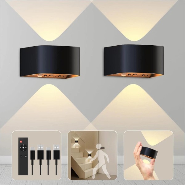 Dimmable Wireless Wall Sconces Set of 2, Rechargeable, 3 Temp,