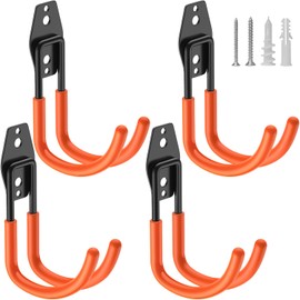 HUPBIPY Heavy Duty Garage Hooks 4 Pack, J Shaped Hanger, Wall Mounted Storage System, Power and Garden Tool Organizer, for Hanging Ladders, Bikes Tires, Hose, Bulk Items