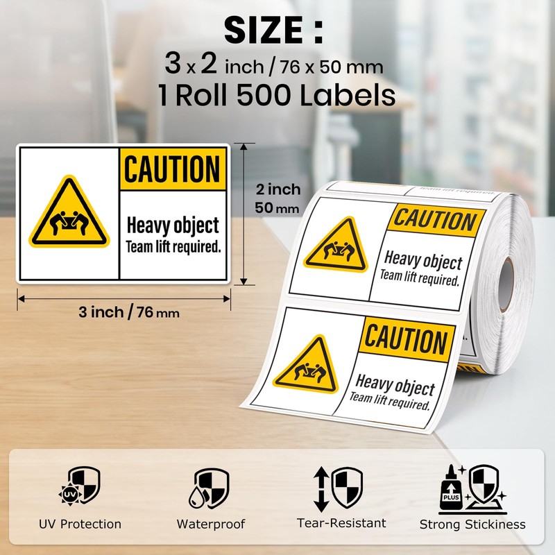 YIKIADA 500 PCS Caution Heavy Object Stickers Team Lift Required